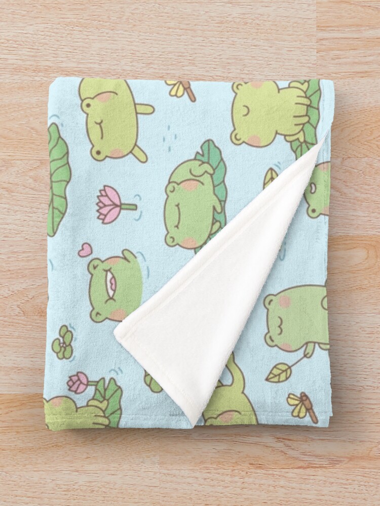 Alternate view of Cute Frogs and Dragonflies Pond Pattern Throw Blanket