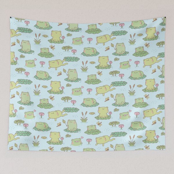 Item preview, Cute Frogs and Dragonflies Pond Pattern designed and sold by rustydoodle.