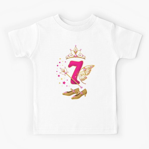 Conception du 7e anniversaire. La princesse d'anniversaire est une fille de  7 ans | T-shirt enfant