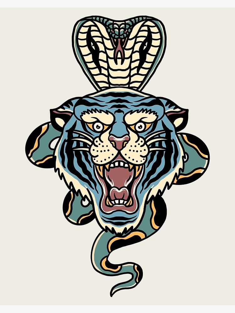 Hand drawn of cobra snake traditional tattoo Vector Image