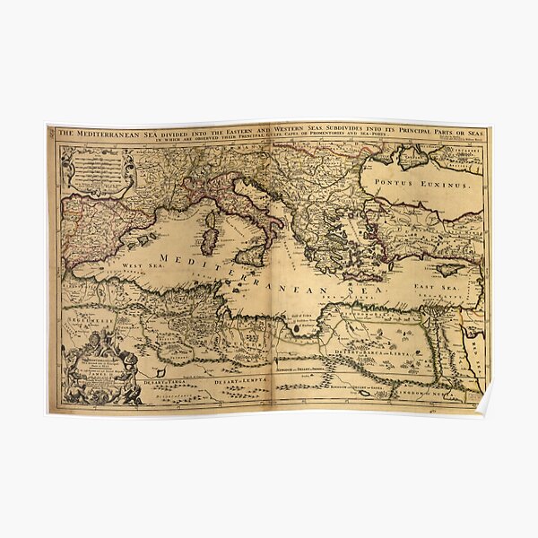 Vintage Map of The Mediterranean Sea (1685) Poster