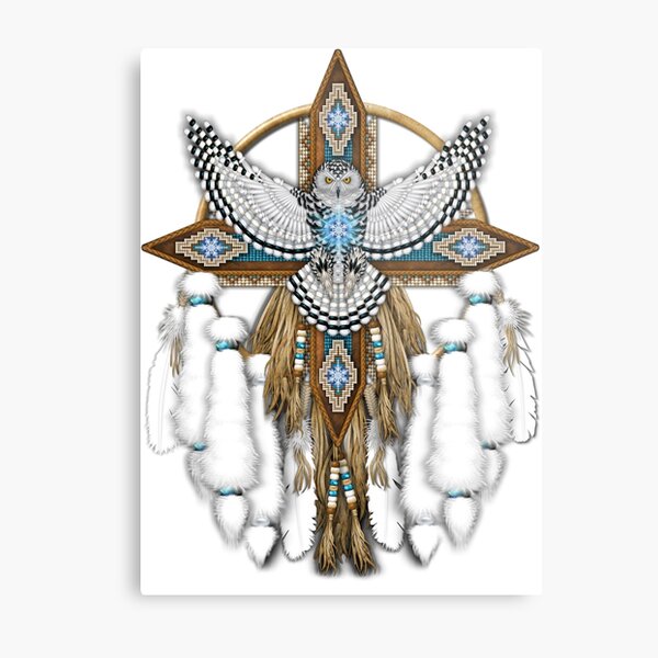 Native American Snowy Owl Mandala Metal Print