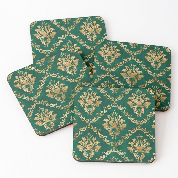 Item preview, Oriental Vintage Damask Pattern - Green and gold designed and sold by k9printart.