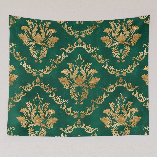 Item preview, Oriental Vintage Damask Pattern - Green and gold designed and sold by k9printart.