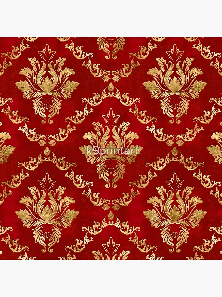 Oriental Vintage Damask Pattern - Red and gold by k9printart