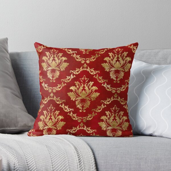 Oriental Vintage Damask Pattern - Red and gold Throw Pillow
