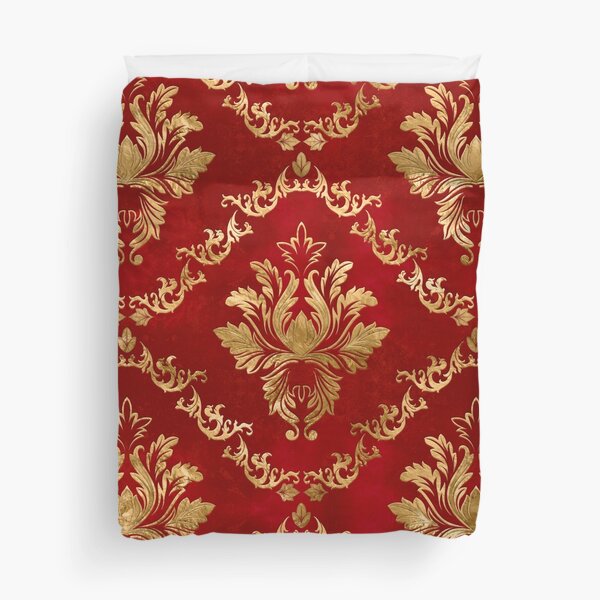 Oriental Vintage Damask Pattern - Red and gold Duvet Cover