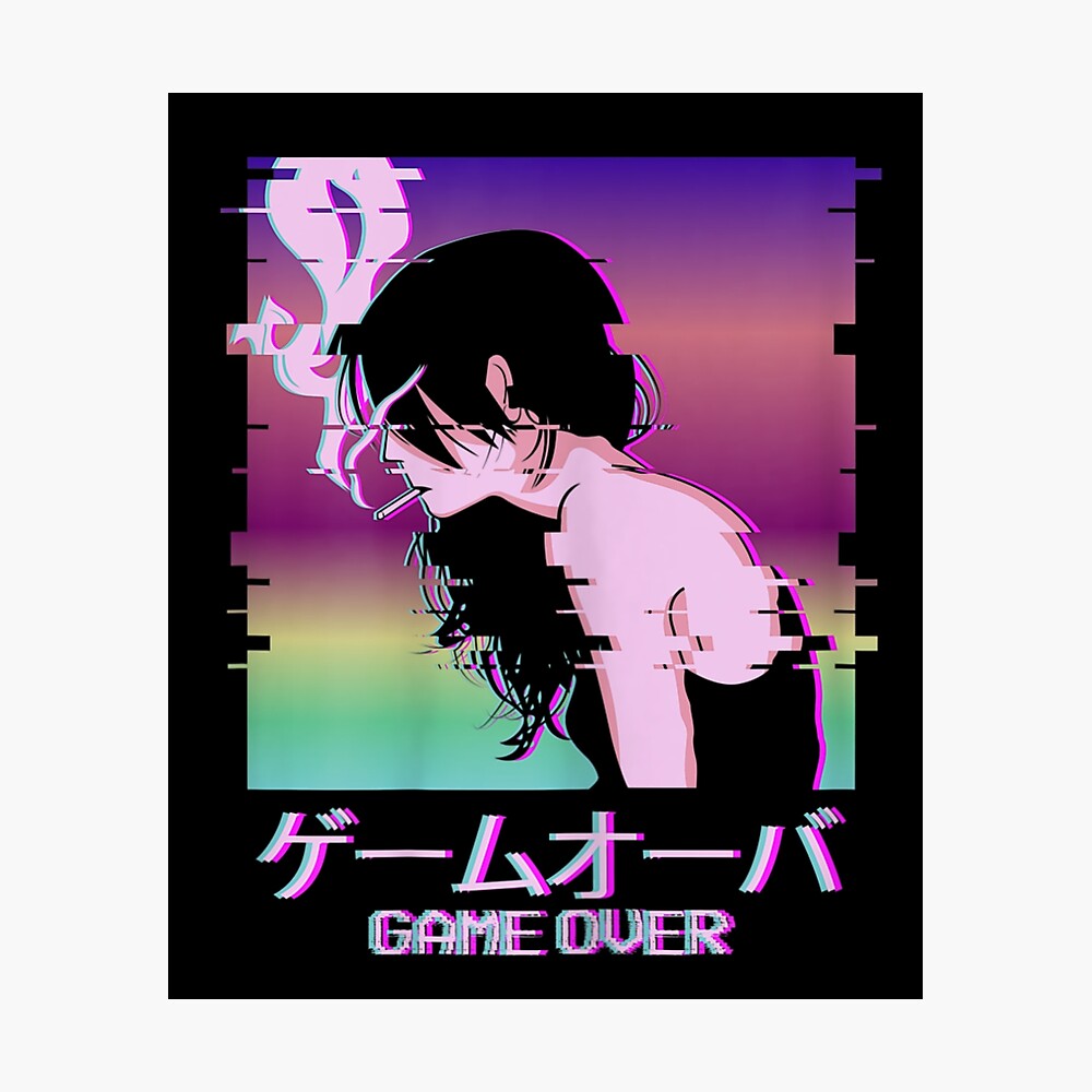 Japanese Vaporwave Sad Anime Girl Game Over Indie Aesthetic Long Sleeve