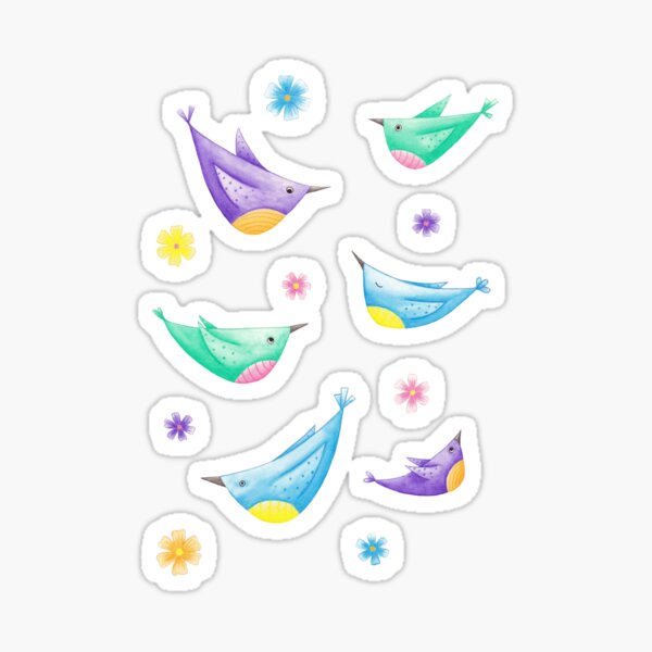 Quirky Colourful Birds Sticker