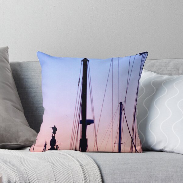Item preview, Christopher Columbus statue amid yacht masts Barcelona Catalonia Spain designed and sold by emergentdesigns.