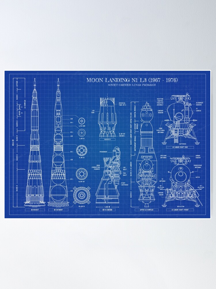 Alternate view of N1 L3 Soviet Lunar Program (Blueprint) Poster