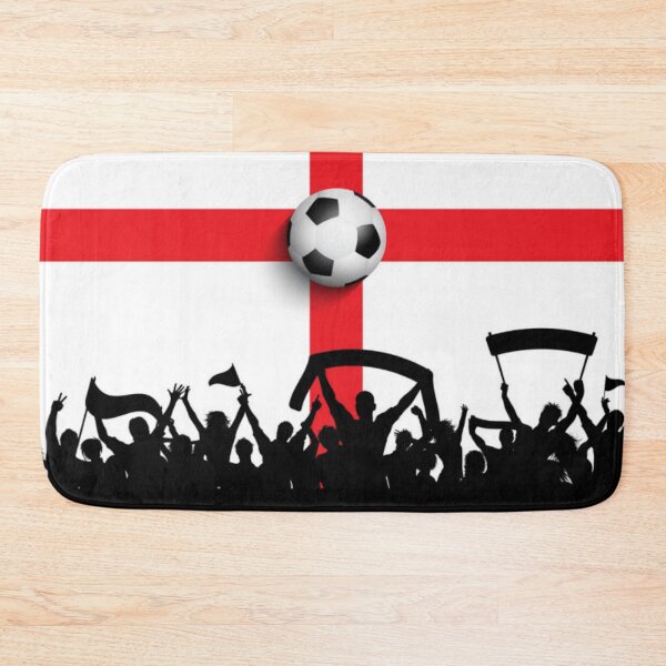 Artikelvorschau, England Fußball - Silhouette Fans jubeln mit England Flagge Hintergrund und Fußball entworfen und verkauft von WearWolfDesigns.