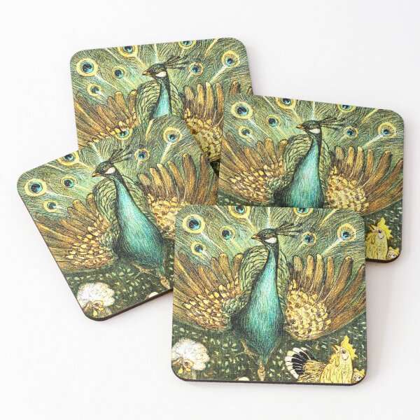 Item preview, Peacock amongst the chickens vintage calendar illustration designed and sold by SolidEarthArt.