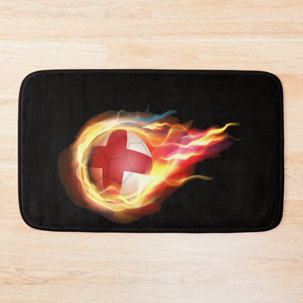 Artikelvorschau, England Fußball - Fliegende englische Fußballflagge in Flammen mit schwarzem Hintergrund entworfen und verkauft von WearWolfDesigns.