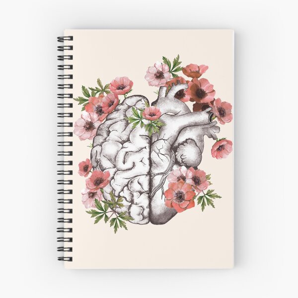 Item preview, Half heart and brain, right balance between head or brain and heart, drawing red anemones flowers anemoneus designed and sold by Collagedream.