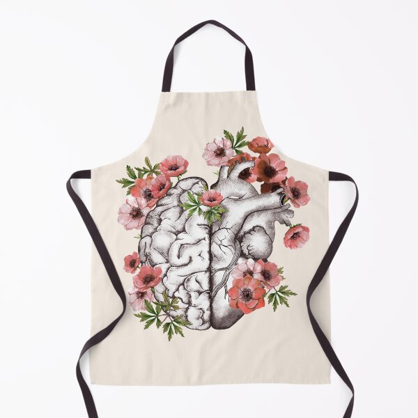 Item preview, Half heart and brain, right balance between head or brain and heart, drawing red anemones flowers anemoneus designed and sold by Collagedream.
