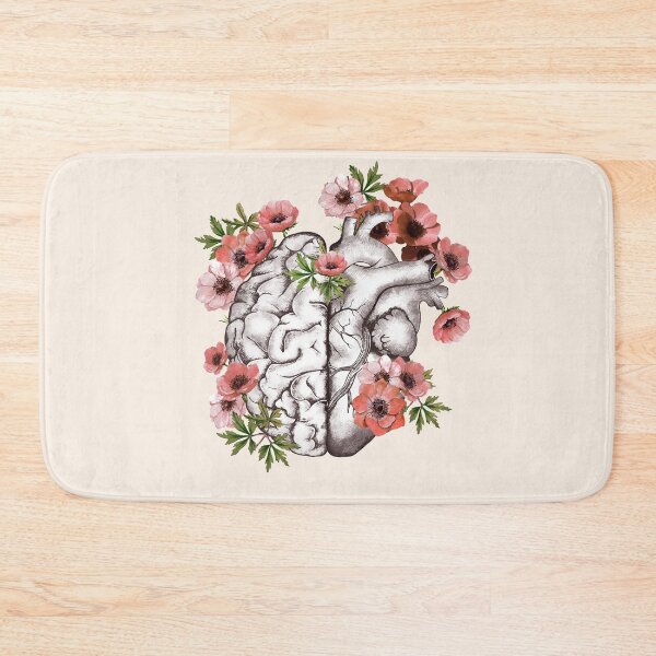 Item preview, Half heart and brain, right balance between head or brain and heart, drawing red anemones flowers anemoneus designed and sold by Collagedream.