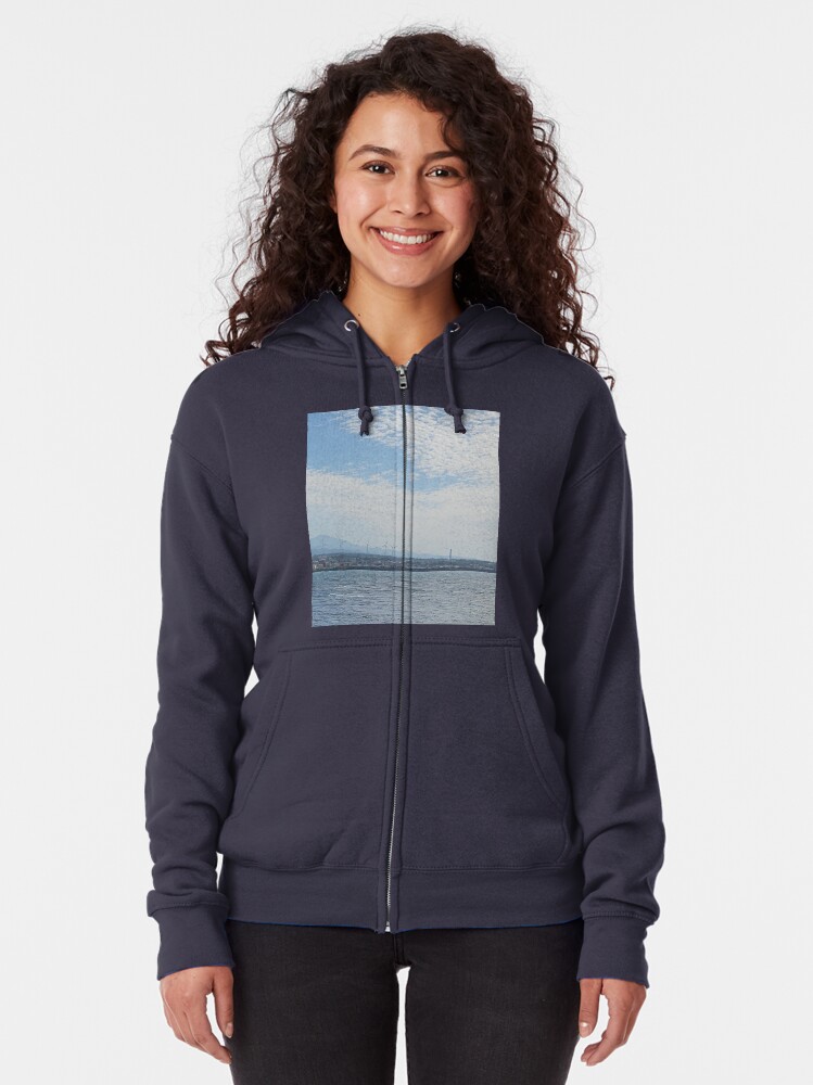 Alternate view of The shape of the fine feathery clouds in the eastern sky of Jeju is amazing, Jeju Island.Korea. Zipped Hoodie