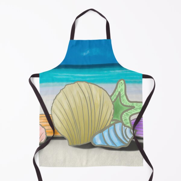 Item preview, Pastel Rainbow Seashells on White Sandy Beach with Deep Blue Turquoise Ocean Waves Watercolor Art designed and sold by PrettyLittlePic.
