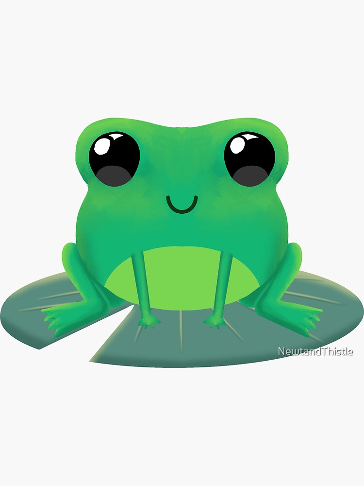 Thumbnail 3 of 3, Sticker, Little Green Frog With Lily Pad designed and sold by NewtandThistle.