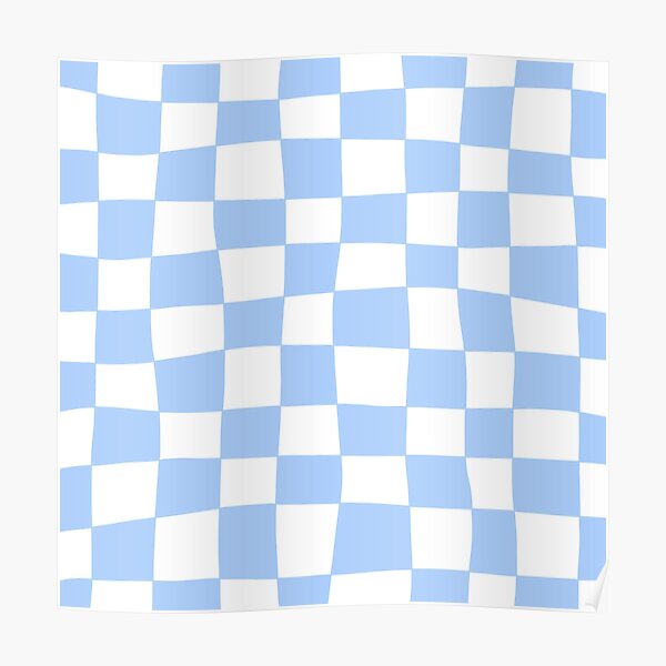 Hand Drawn Checkerboard Pattern (sky blue/white) Poster