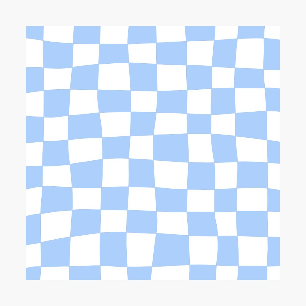 Hand Drawn Checkerboard Pattern (sky blue/white) Poster