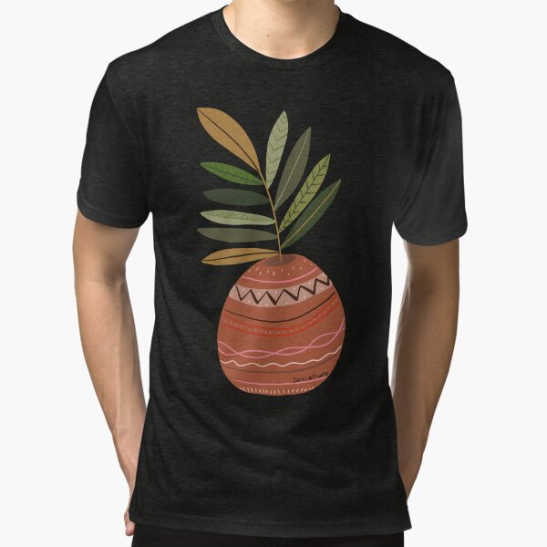 Pink and striped funky pot with greenery Tri-blend T-Shirt