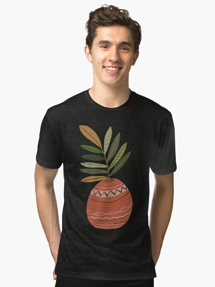 Alternate view of Pink and striped funky pot with greenery  Tri-blend T-Shirt