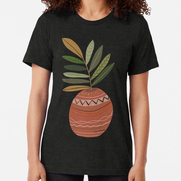 Pink and striped funky pot with greenery Tri-blend T-Shirt