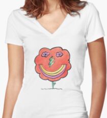 Flower Lightning Smile Women's Fitted V-Neck T-Shirt
