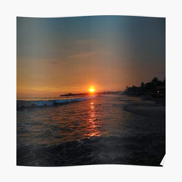Sunset by the Beach and Ocean Waves Poster