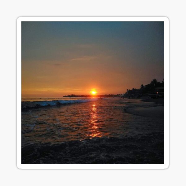 Sunset by the Beach and Ocean Waves Sticker