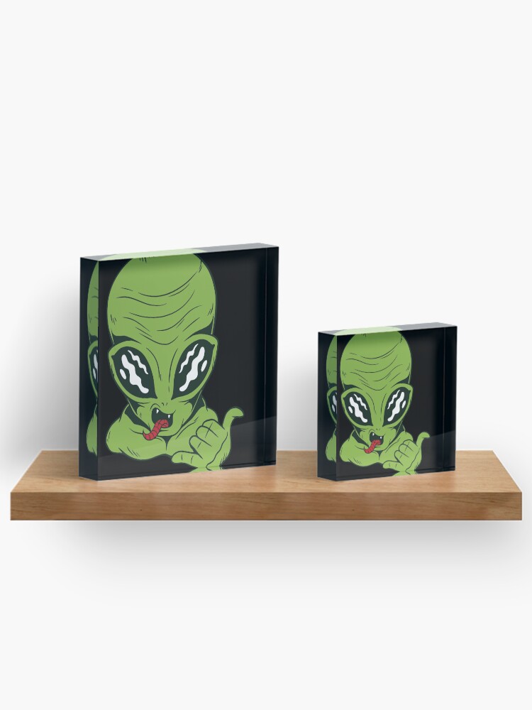 Thumbnail 3 of 5, Acrylic Block, Green Alien - Hang Ten designed and sold by StickerChest.