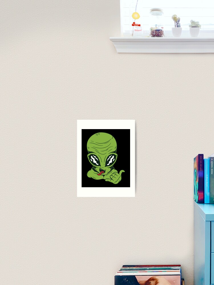 Thumbnail 2 of 3, Art Print, Green Alien - Hang Ten designed and sold by StickerChest.