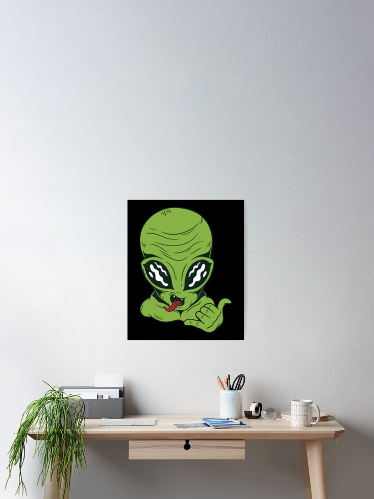 Thumbnail 2 of 3, Poster, Green Alien - Hang Ten designed and sold by StickerChest.
