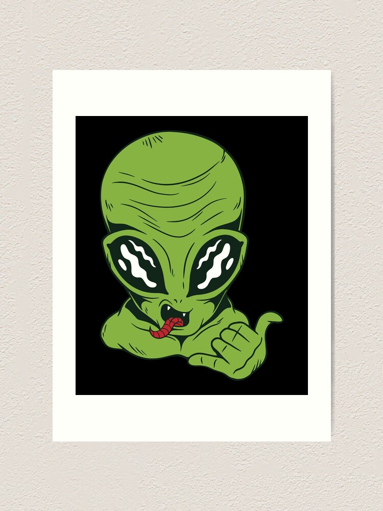Thumbnail 1 of 3, Art Print, Green Alien - Hang Ten designed and sold by StickerChest.