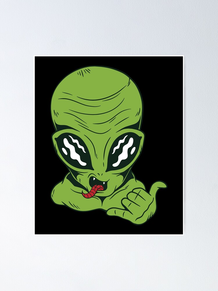 Thumbnail 1 of 3, Poster, Green Alien - Hang Ten designed and sold by StickerChest.