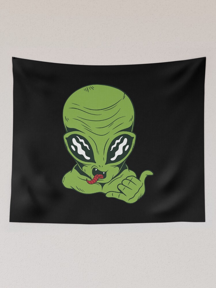 Thumbnail 2 of 3, Tapestry, Green Alien - Hang Ten designed and sold by StickerChest.