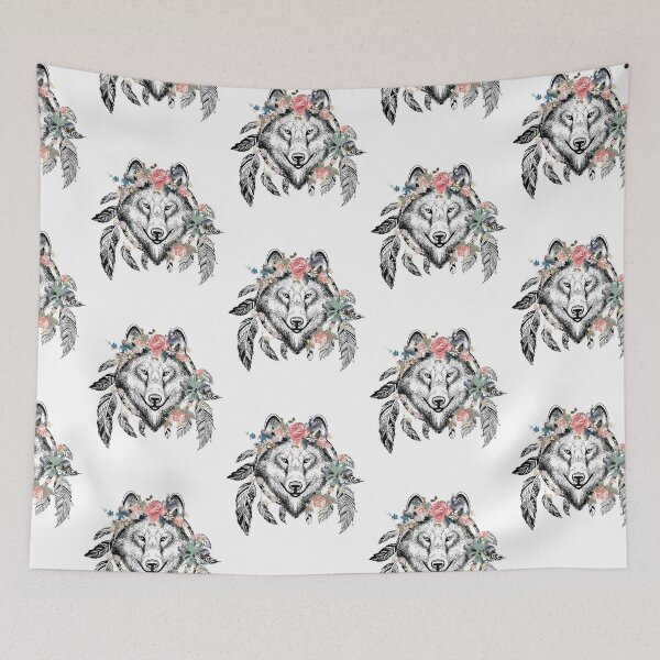 Item preview, Wolf Head Bohemian Art Vector Artwork Tattoo Style Floral designed and sold by art-fox.