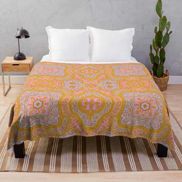 Coral Paisley-Traditional Orange Paisley Throw Blanket