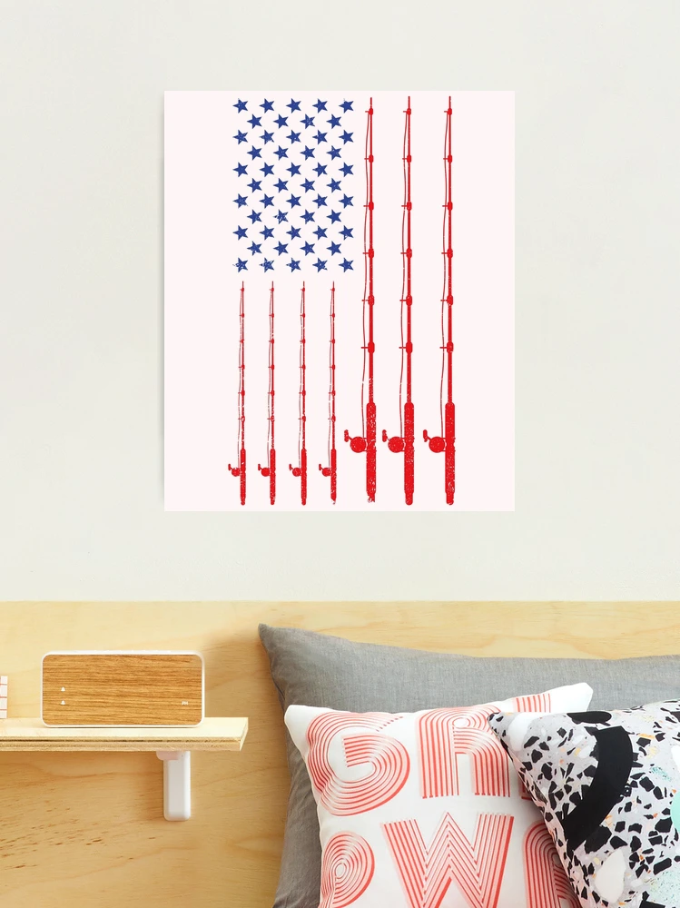 American Flag Patriotic Fishing Pole Fishermans Design Photographic Print  for Sale by tshirtexpressiv