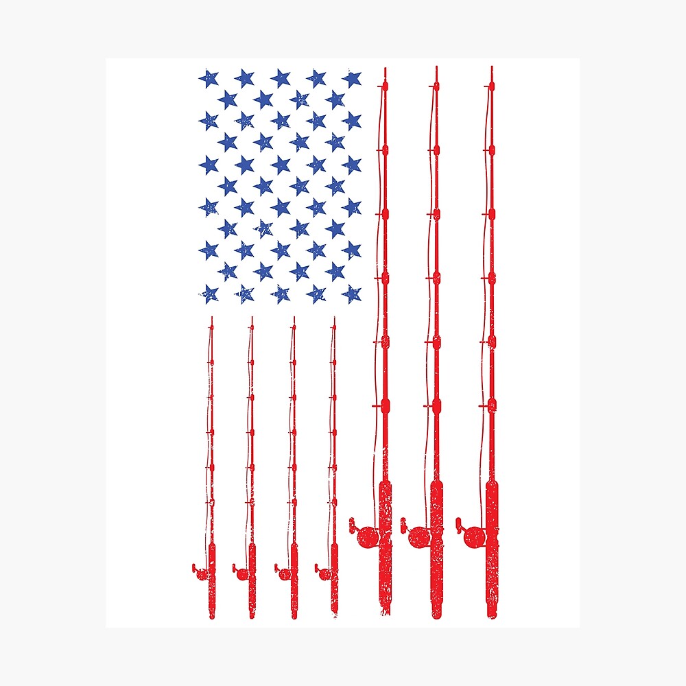 American Flag Patriotic Fishing Pole Fishermans Design Poster for