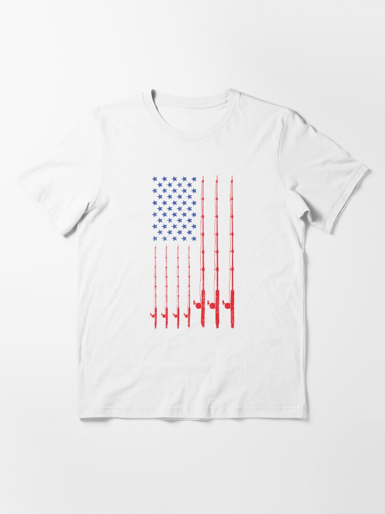 American Flag Patriotic Fishing Pole Fishermans Design | Essential T-Shirt