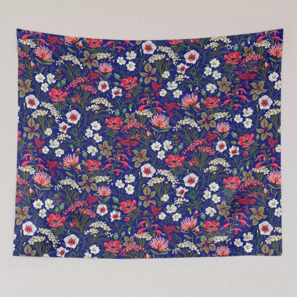 Item preview, Little Red Herb Garden Pattern | Deep Blue designed and sold by L Diane Johnson.