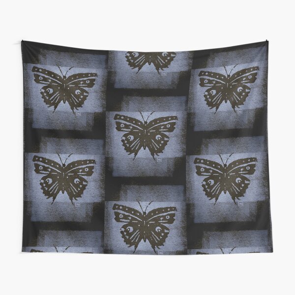 Butterfly Woodblock Print (Blue) Tapestry