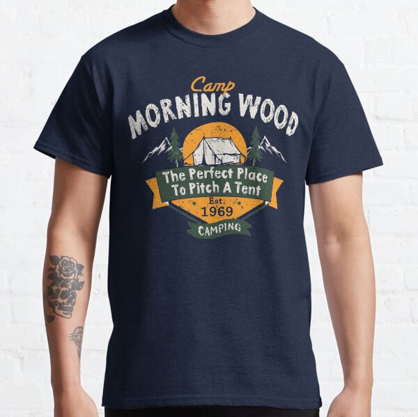Vista previa del artículo con la obra «Camp Morning Wood Camping El lugar perfecto para montar una carpa», diseñado y vendido por Alema Art.