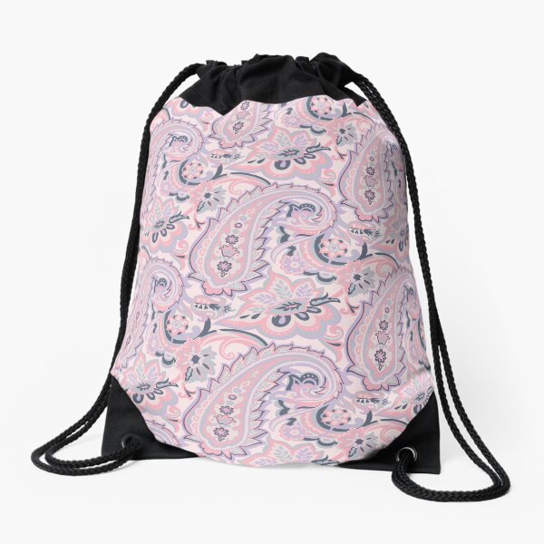 Retro Floral Lilac Boteh Drawstring Bag