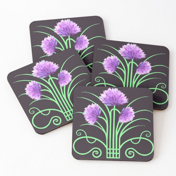 Item preview, Art Nouveau Chives Purple on Black designed and sold by QuirkyCraftz.