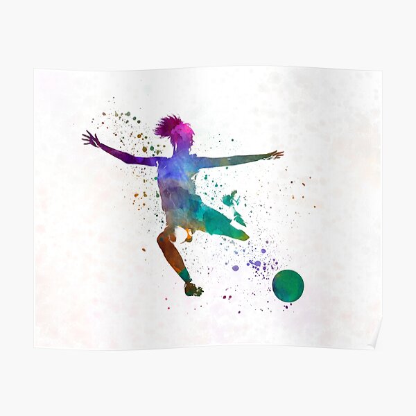 Woman soccer player 03 in watercolor Poster