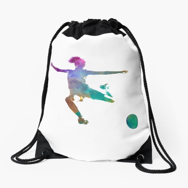Woman soccer player 03 in watercolor Drawstring Bag